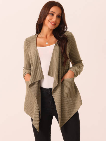 Allegra K - Sweater Knit Irregular Hem Drape Cardigan