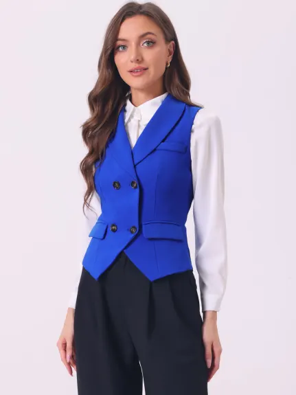 Allegra K- Gilet de costume dos nageur boutonné à revers châle