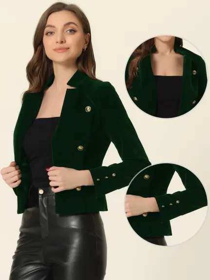 Allegra K- Velvet Stand Collar Open Front Jackets