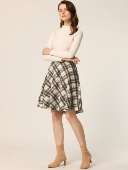 Allegra K - Plaid Tartan Knee Length A-Line Skirt