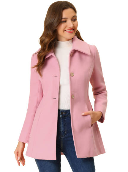 Allegra K- Single Breasted Turndown Collar Overcoat