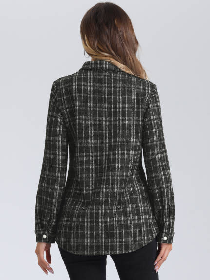 Allegra K- Plaid Tweed Button Down Jacket