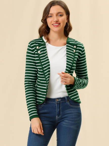 Allegra K- Notched Lapel Casual Striped Blazer