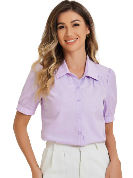 Allegra K- Cotton Puff Short Sleeve  Shirt