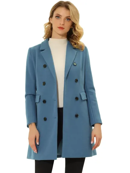 Allegra K- Double Breasted Back Vent Longline Overcoat