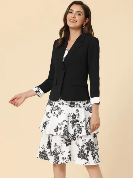 Allegra K- Ensemble de costume - Veste blazer en mousseline de soie à fleurs