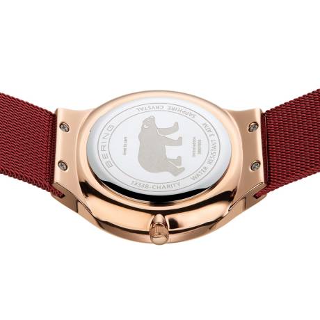 BERING - Montre caritative en acier inoxydable pour hommes de 38 mm en or rose/rouge