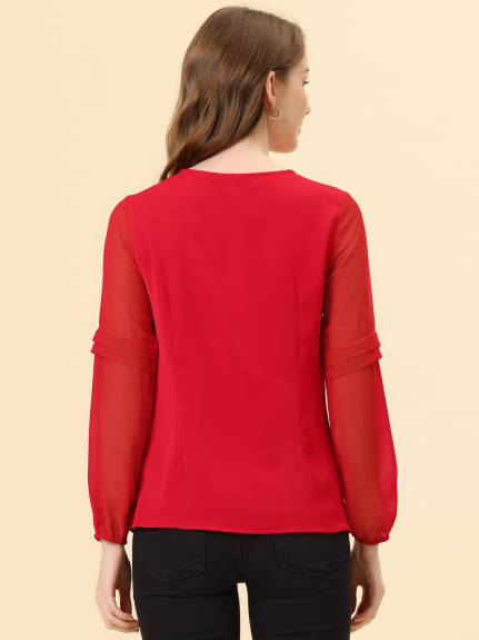 Allegra K- Long Sleeve Keyhole Neck Blouse Top