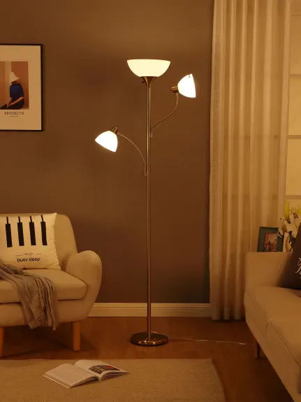 Sky Dome Double Led Torchiere Floor Lamp With 2 Reading Arms
