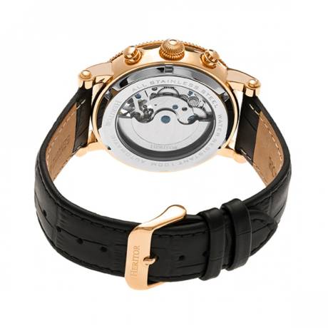 Montre automatique Winston semi-squelette Heritor avec bracelet en cuir - Argent/Noir