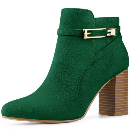 Allegra K- Buckle Round Toe Chunky Heel Ankle Boots