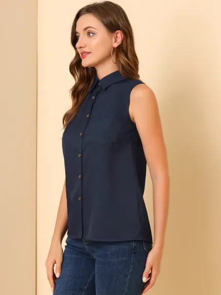 Allegra K- Single Breasted Sleeveless Blouse Shirt