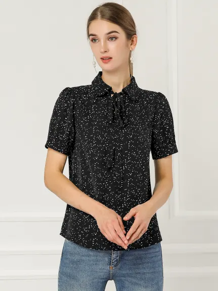 Allegra K- Retro Dots Short Sleeve Pan Collar Chiffon Blouse