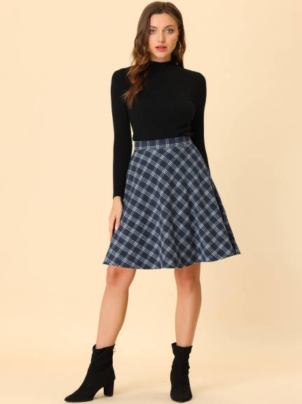 Allegra K - Plaid Tartan Knee Length A-Line Skirt