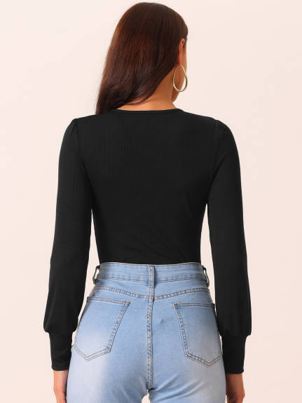 Allegra K - Crewneck Long Sleeve Basic Top Bodysuit