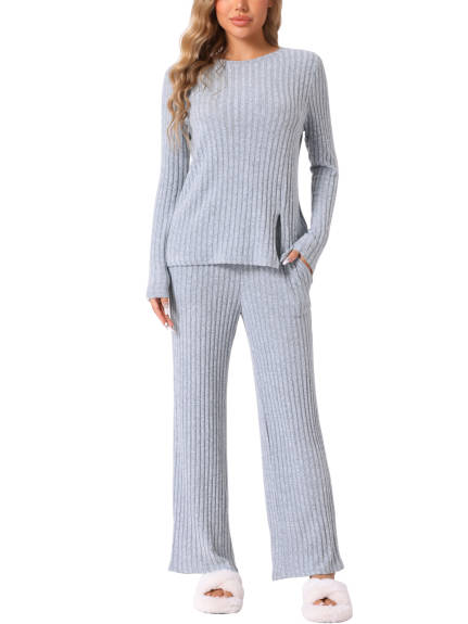 Cheibear - Crewneck Fitted Long Sleeve Pajama Set