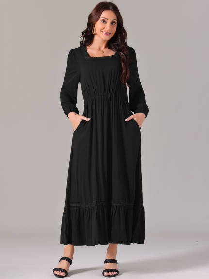 INSPIRE CHIC - Square Neck Tiered Flowy Maxi Dress