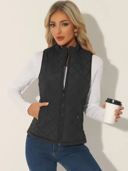 Allegra K- Gilet léger à col montant Gilet matelassé zippé