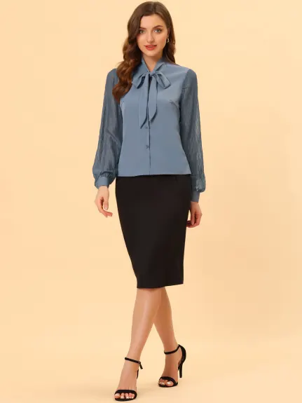Allegra K - Lady Tie Neck Chiffon Long Sleeve Shirt