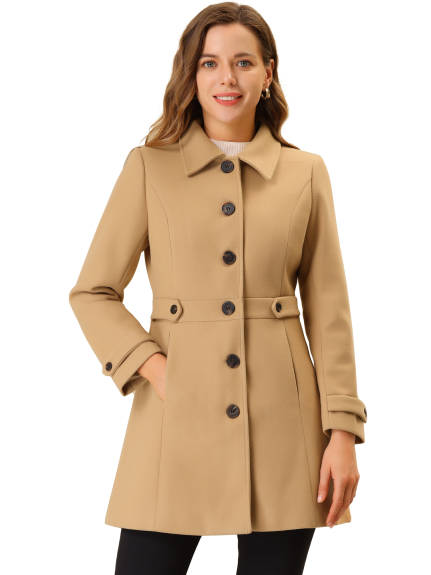 Allegra K- Classic Single Breasted Outwear Overcoat with Pockets