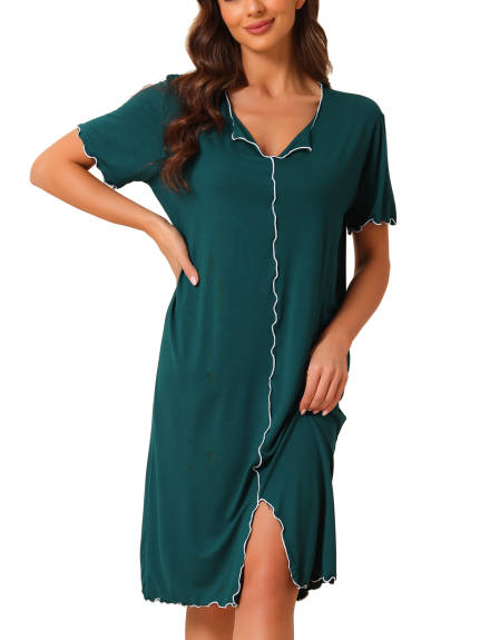 cheibear - V Neck Ruffled Modal Nightgown