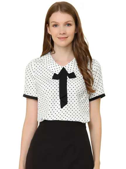 Allegra K- Polka Dots Blouse Contrast Tie Shirt