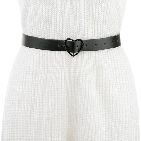 Allegra K- PU Leather Belt Waistband Love Heart Buckle