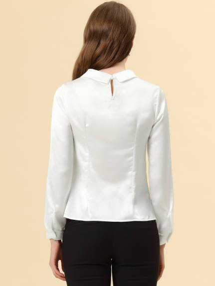 Allegra K- Satin Long Sleeve Ruched Blouse