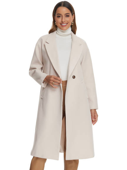 Allegra K - Notch Lapel Double-Breasted Mid-Length Coat