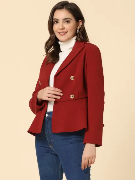 Allegra K- Blazer péplum à double boutonnage et revers cranté