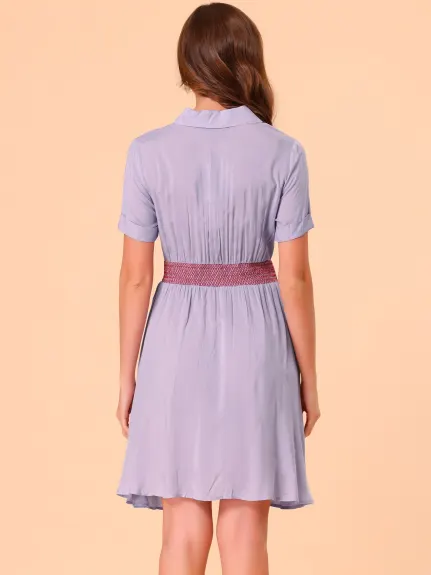 Allegra K- une ligne boutons Smocked couleur bloc robe d’été Flare