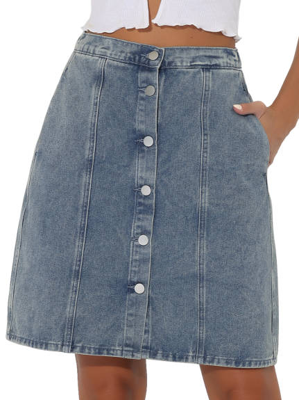 Allegra K- Solid Color High Waist A-Line Denim Skirt