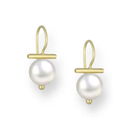 18K Goldtone Plated Sterling Silver Freshwater Pearl Hook Earrings- AG Sterling