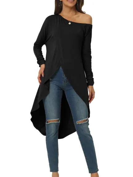 Allegra K- One Shoulder High Low Asymmetrical Irregular Hem Top