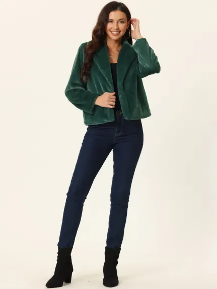 Allegra K- Cropped Notch Lapel Fluffy Coat