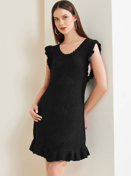 Allegra K - Crochet Round Neck Mini Knit Dress