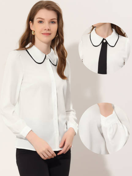 Allegra K- Tie Neck Peter Pan Collar Shirt