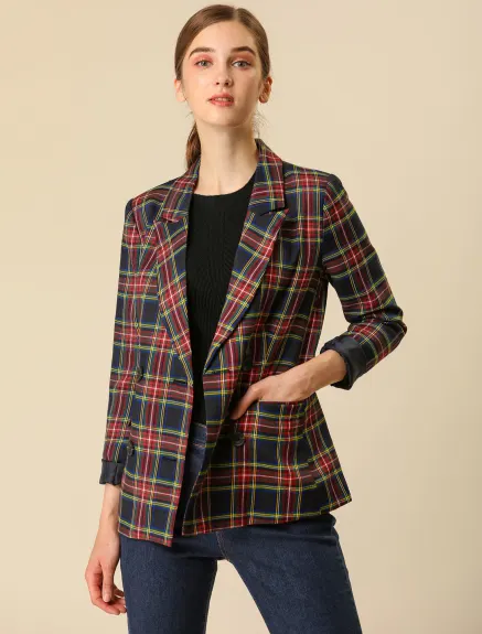 Allegra K- Lapel Double Breasted Padded Shoulder Blazer