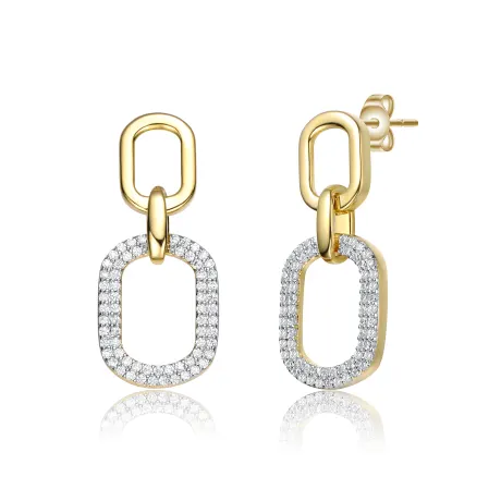 Rachel Glauber 14k Gold Plated with Cubic Zirconia Pave Geometric Oval Chain Dangle Earrings