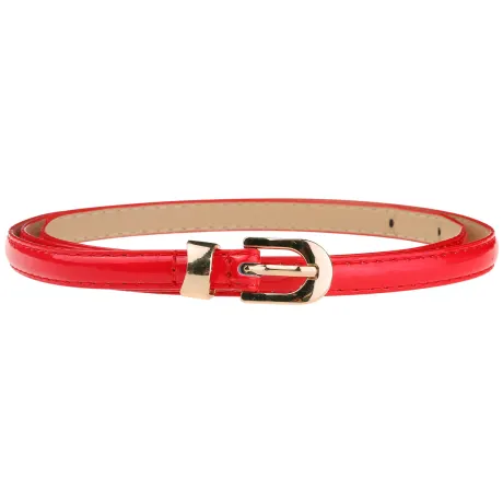 Allegra K- Skinny PU Leather Belt with Gold Metal Buckle