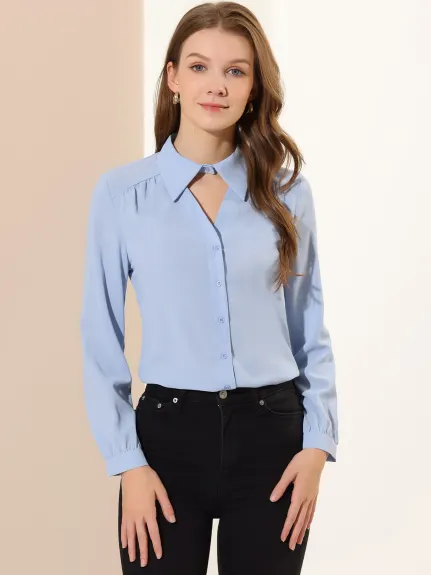 Allegra K- Choker Neck Blouse Turn Down Collar Shirt