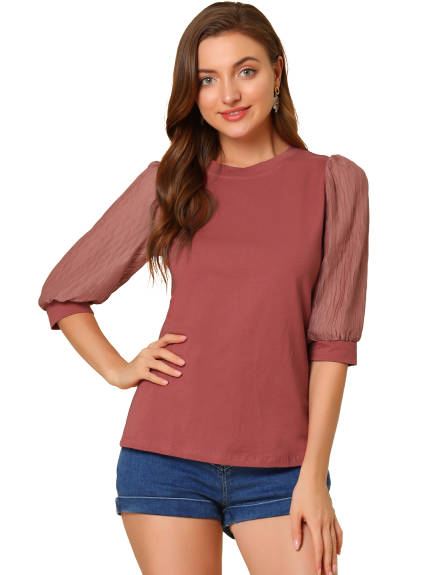 Allegra K- Contrast Panel Sheer 3/4 Sleeve Blouse