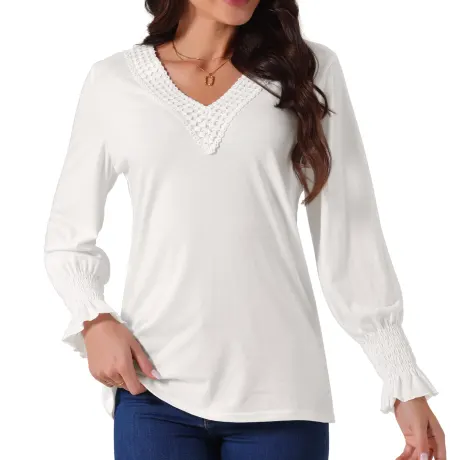 Allegra K - V Neck Long Sleeve Casual Tops