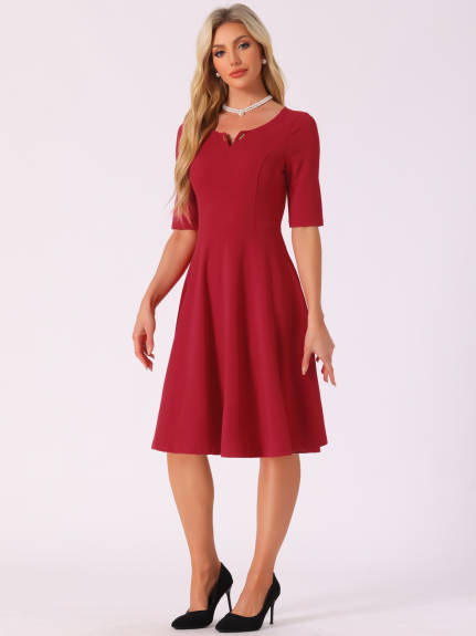 Allegra K - V-Neck Elegant A-Line Midi Dress