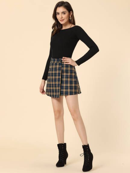 Allegra K - High Waist Layered A-Line Tartan Skirt