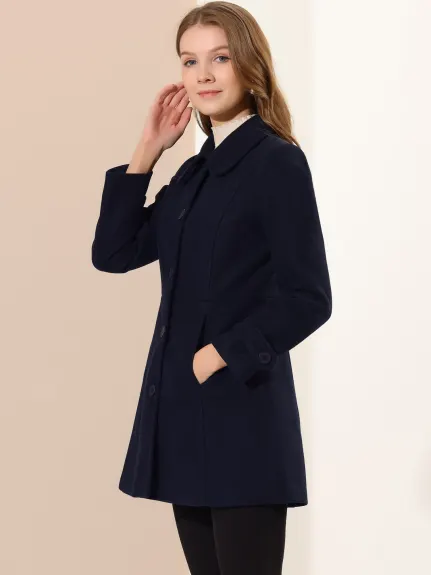 Allegra K- Peter Pan Collar Single Breasted Button Front Coat