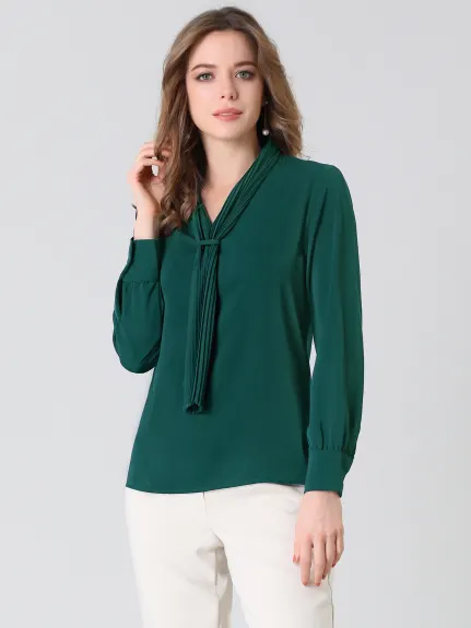 Allegra K- Chiffon Pleated Tie Neck Blouse Shirt