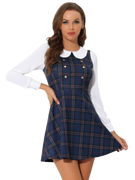 Allegra K- Plaid Peter Pan Collar Long Sleeve Mini A-Line Dress