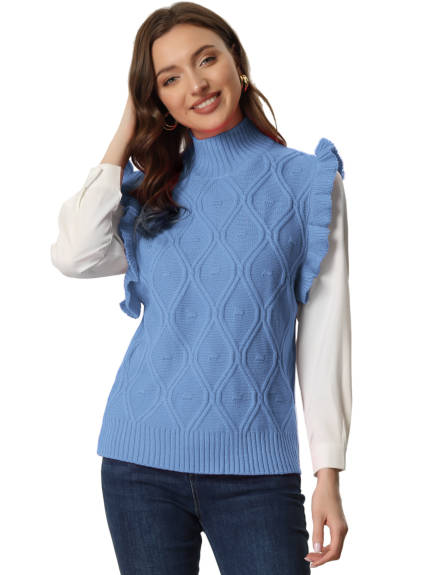 Allegra K- Ruffle Sleeve Mock Neck Cable Knit Pullover Vest