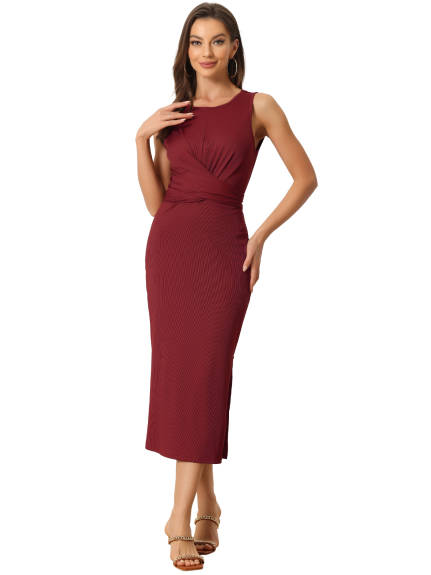 Allegra K- Sleeveless Tie Waist Bodycon Dress